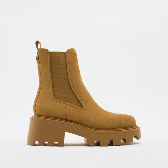 Zara Shoes Zara Brown Split Leather Lug Soled Ankle Boots Poshmark